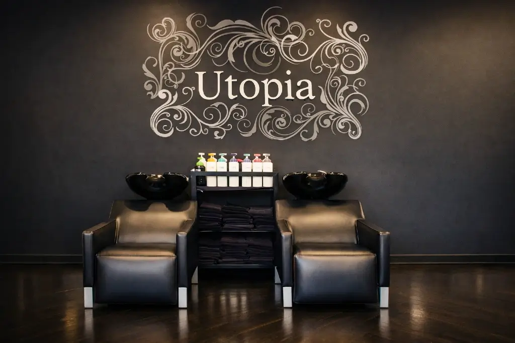Utopia wash station with branded feature wall