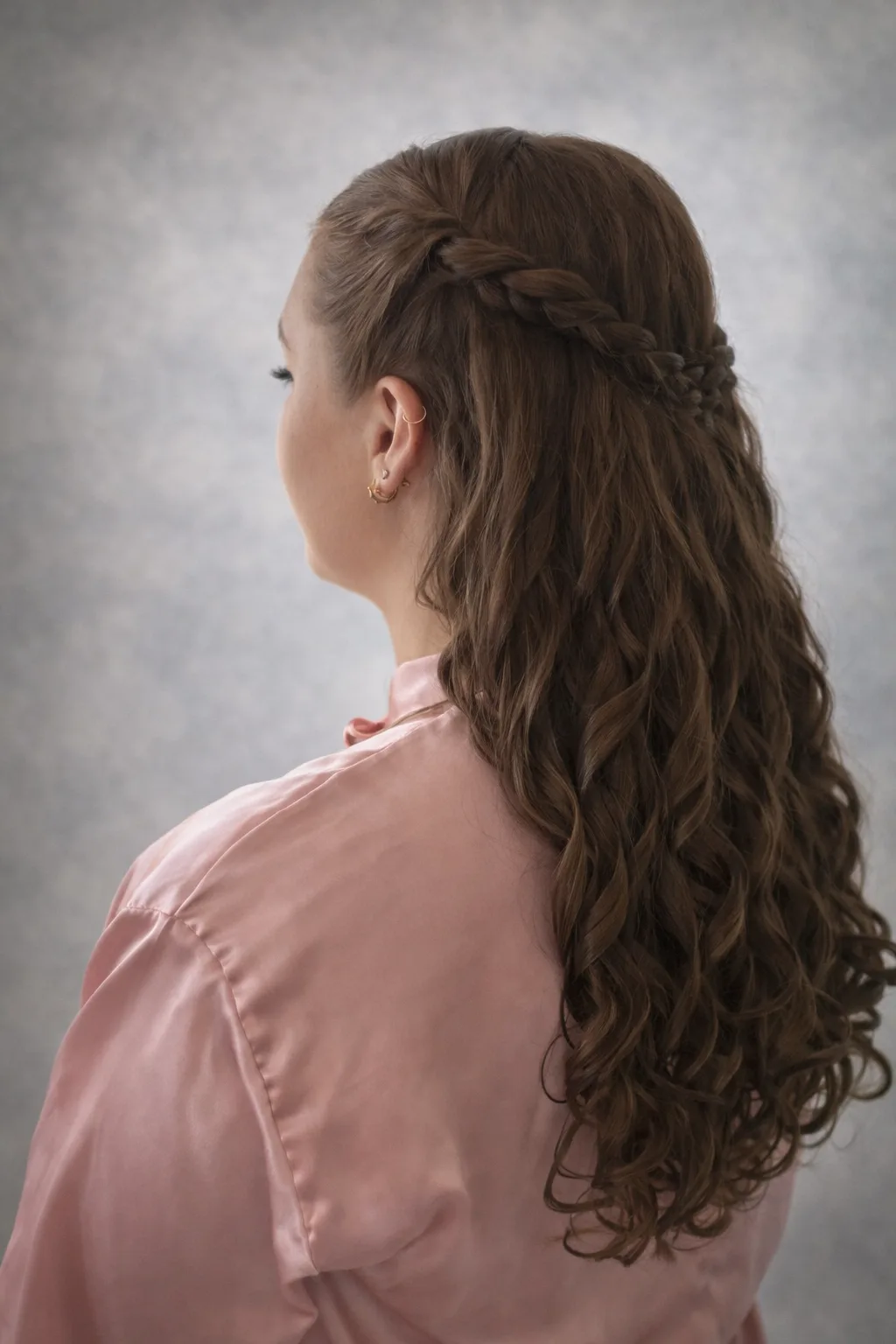 Brunette side braid with flowing curls